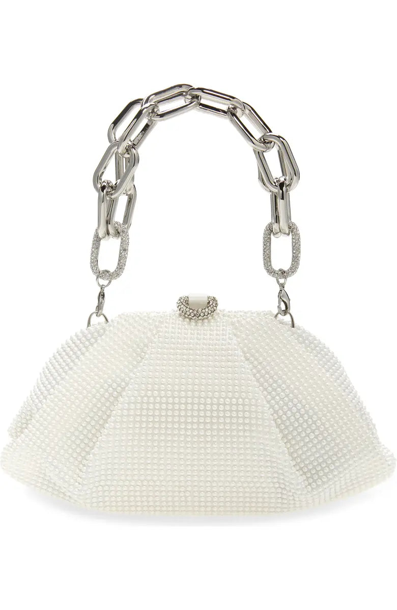 Norma Jean Faux Pearl Clutch - Cream/Gold