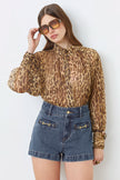 LUX BEIGE LEOPARD PRINT VOILE BLOUSE