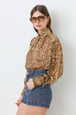 LUX BEIGE LEOPARD PRINT VOILE BLOUSE