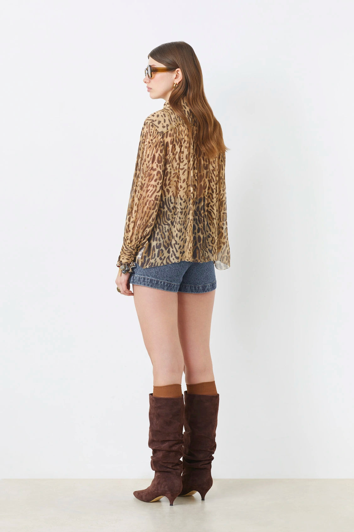 LUX BEIGE LEOPARD PRINT VOILE BLOUSE