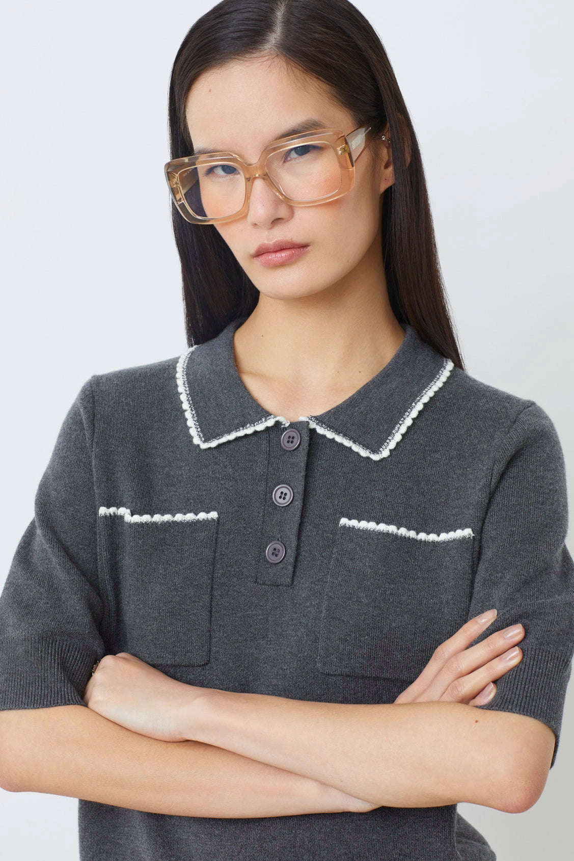 POLKA POLO SHIRT WITH SCALLOPED EDGING