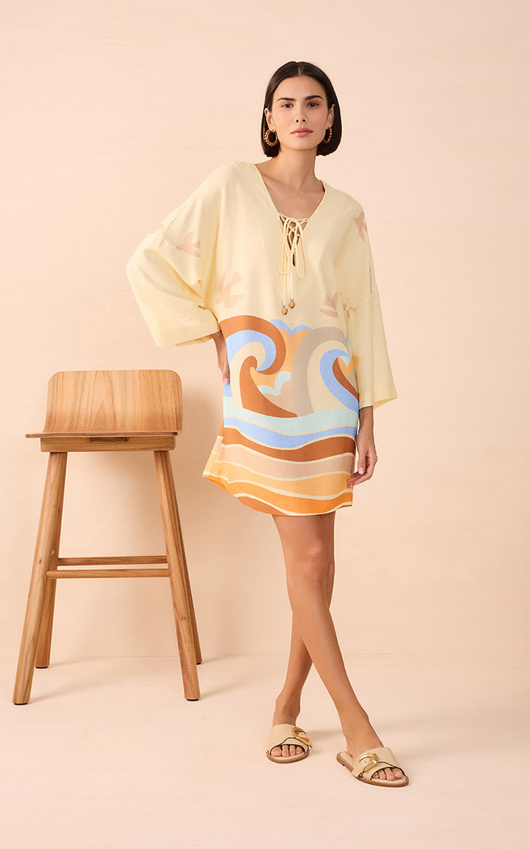 LINEN DRESS WITH TRANQUILITY PRINT