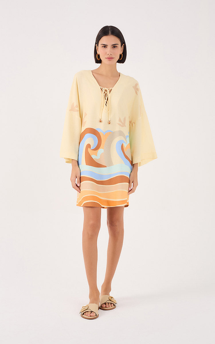 LINEN DRESS WITH TRANQUILITY PRINT