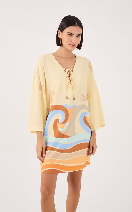 LINEN DRESS WITH TRANQUILITY PRINT