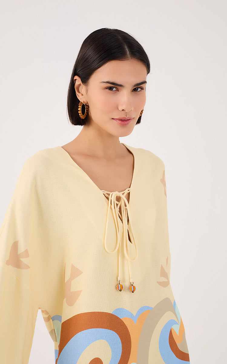 LINEN DRESS WITH TRANQUILITY PRINT