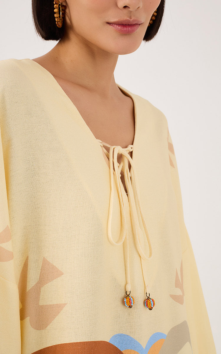 LINEN DRESS WITH TRANQUILITY PRINT