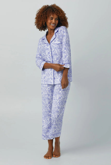 THREE QUARTER SLEEVE CLASSIC STRETCH JERSEY CROPPED PJ SET