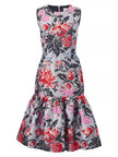 FLORAL JACQUARD FLOUNCE MIDI DRESS