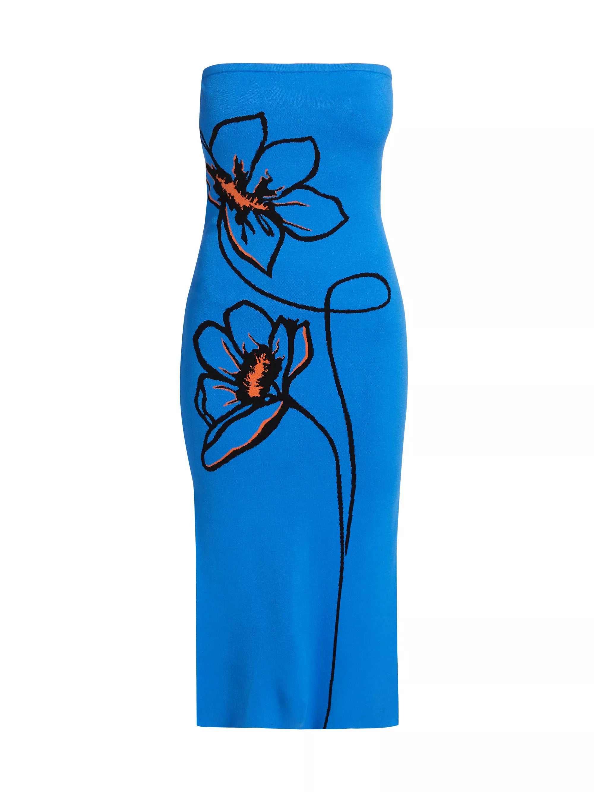 LARGE FLORAL STRAPLESS KNIT MIDI DRESS