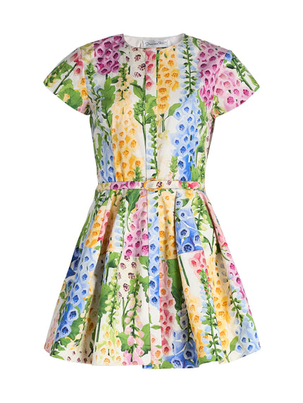 CAP SLEEVE MULTI FOXGLOVES POPLIN DRESS