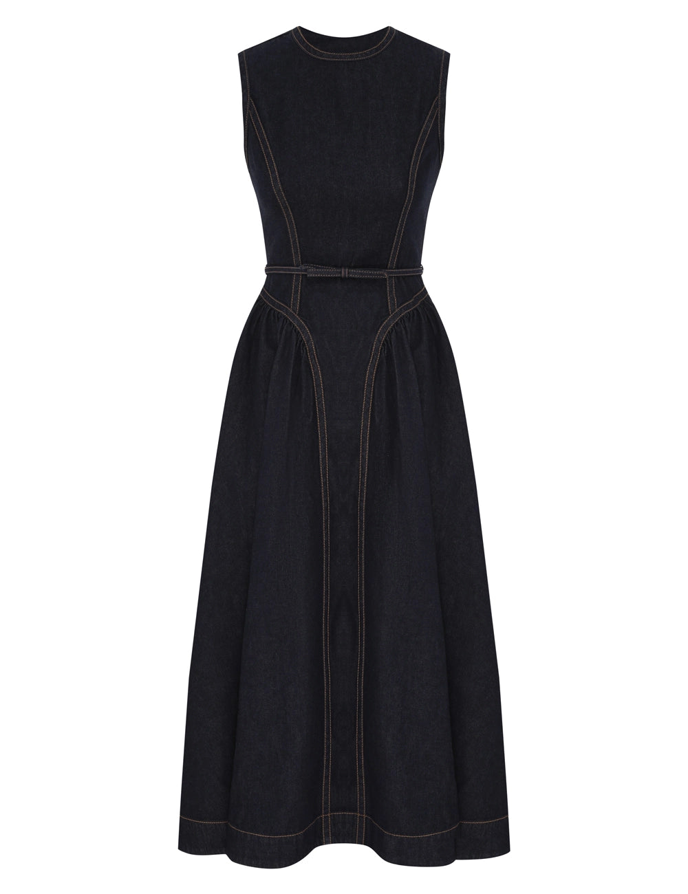 DENIM PANELLED MIDI DRESS