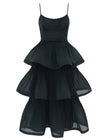 PLEATED TIERED MIDI DRESS IN BOTTLE GREEN