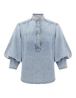 DENIM BLOUSE IN SEA FOAM