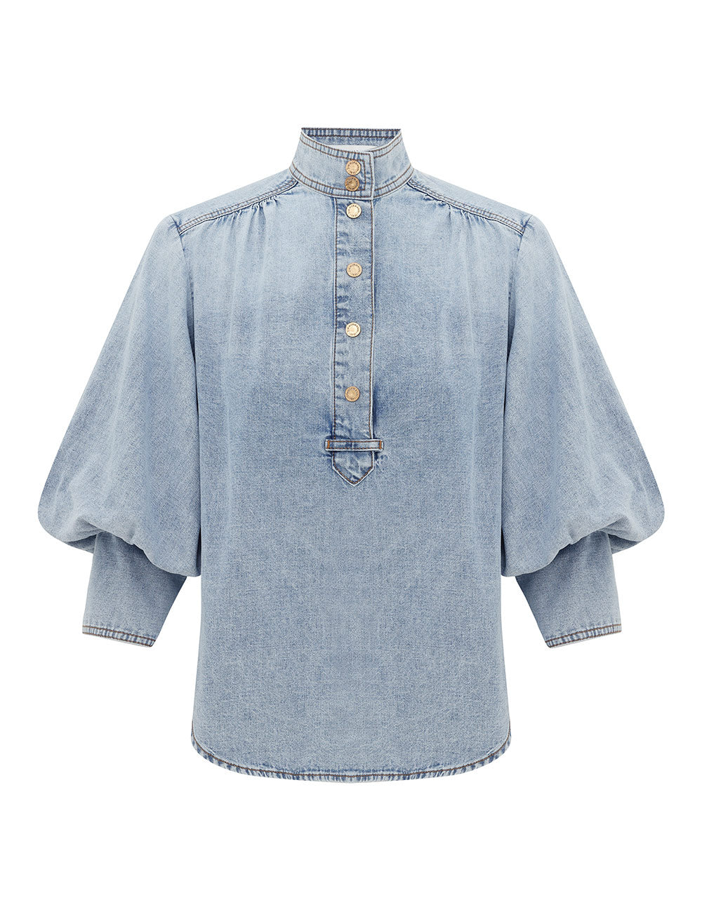 DENIM BLOUSE IN SEA FOAM