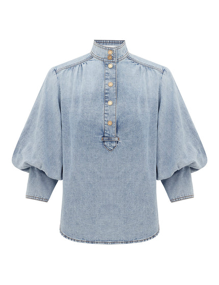 DENIM BLOUSE IN SEA FOAM