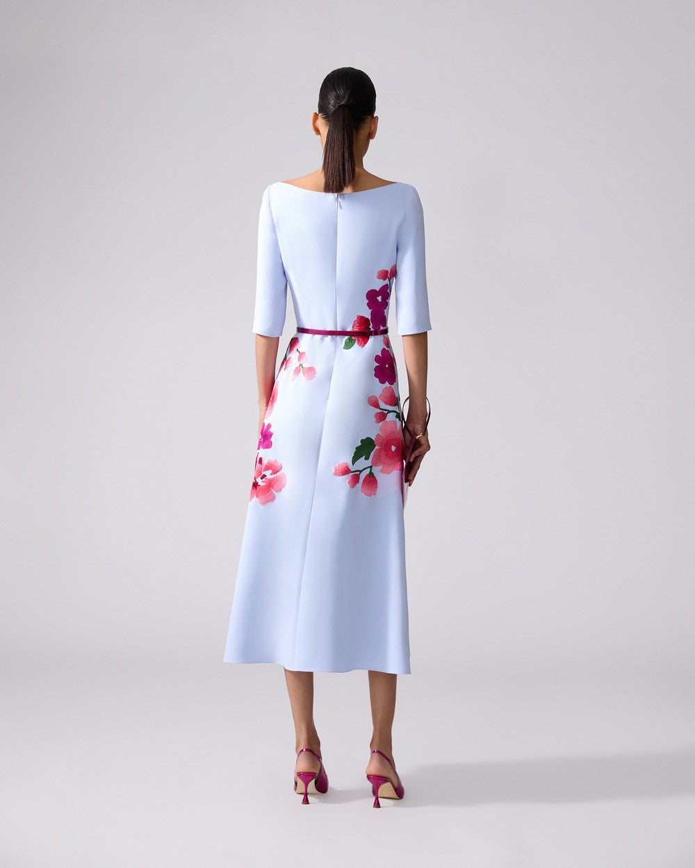 FLORAL EMBROIDERED BOAT NECK DRESS