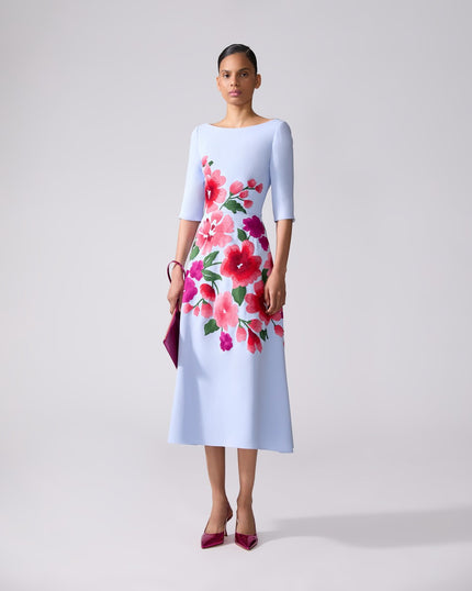 FLORAL EMBROIDERED BOAT NECK DRESS