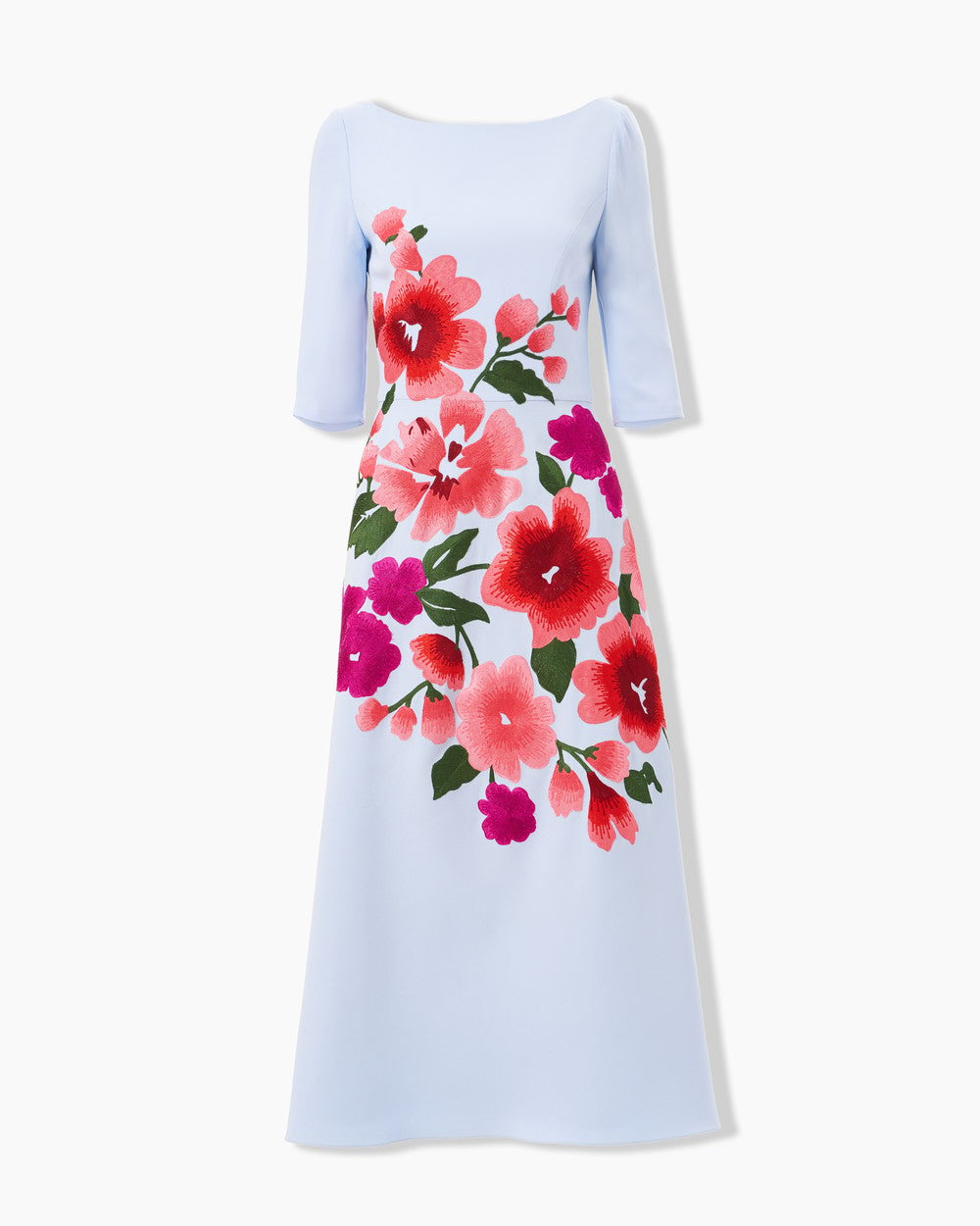 FLORAL EMBROIDERED BOAT NECK DRESS