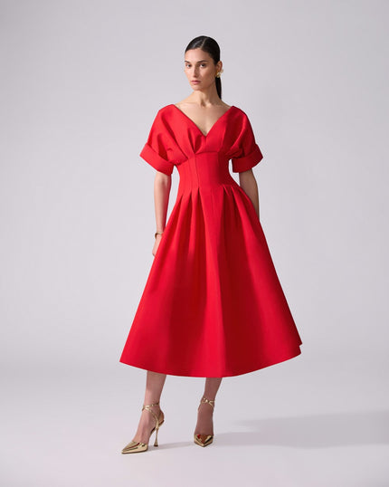 GATHERED WAIST MIDI DRESS