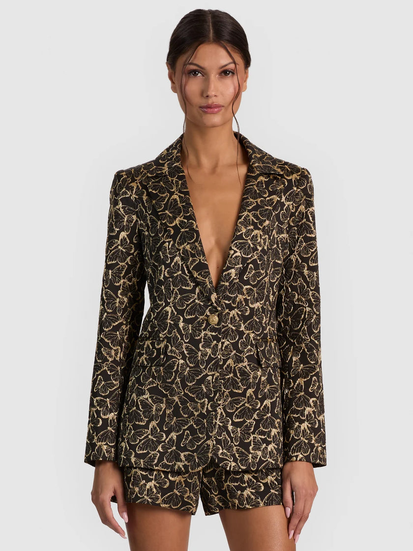 MACEY FITTED BLAZER IN BLACK AND GOLD