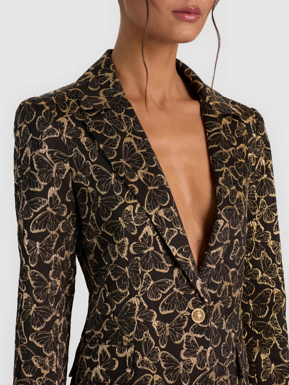 MACEY FITTED BLAZER IN BLACK AND GOLD