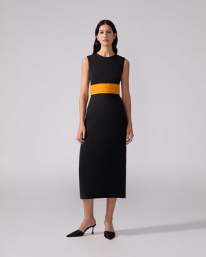 CUMMERBUND WAIST MIDI DRESS