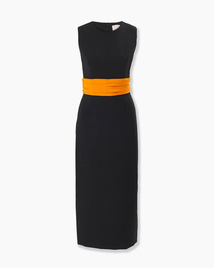 CUMMERBUND WAIST MIDI DRESS