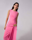 SLEEVELESS COLUMN DRESS WITH SASH