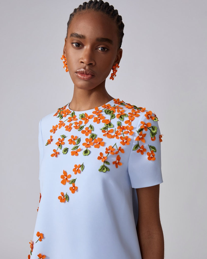 FLORAL EMBROIDERED MINI DRESS