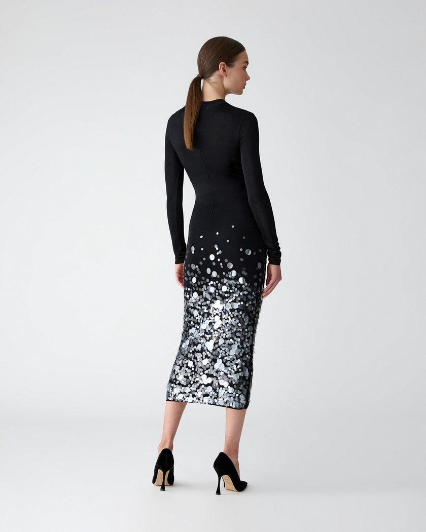 PAILETTE EMBROIDERED COCKTAIL DRESS