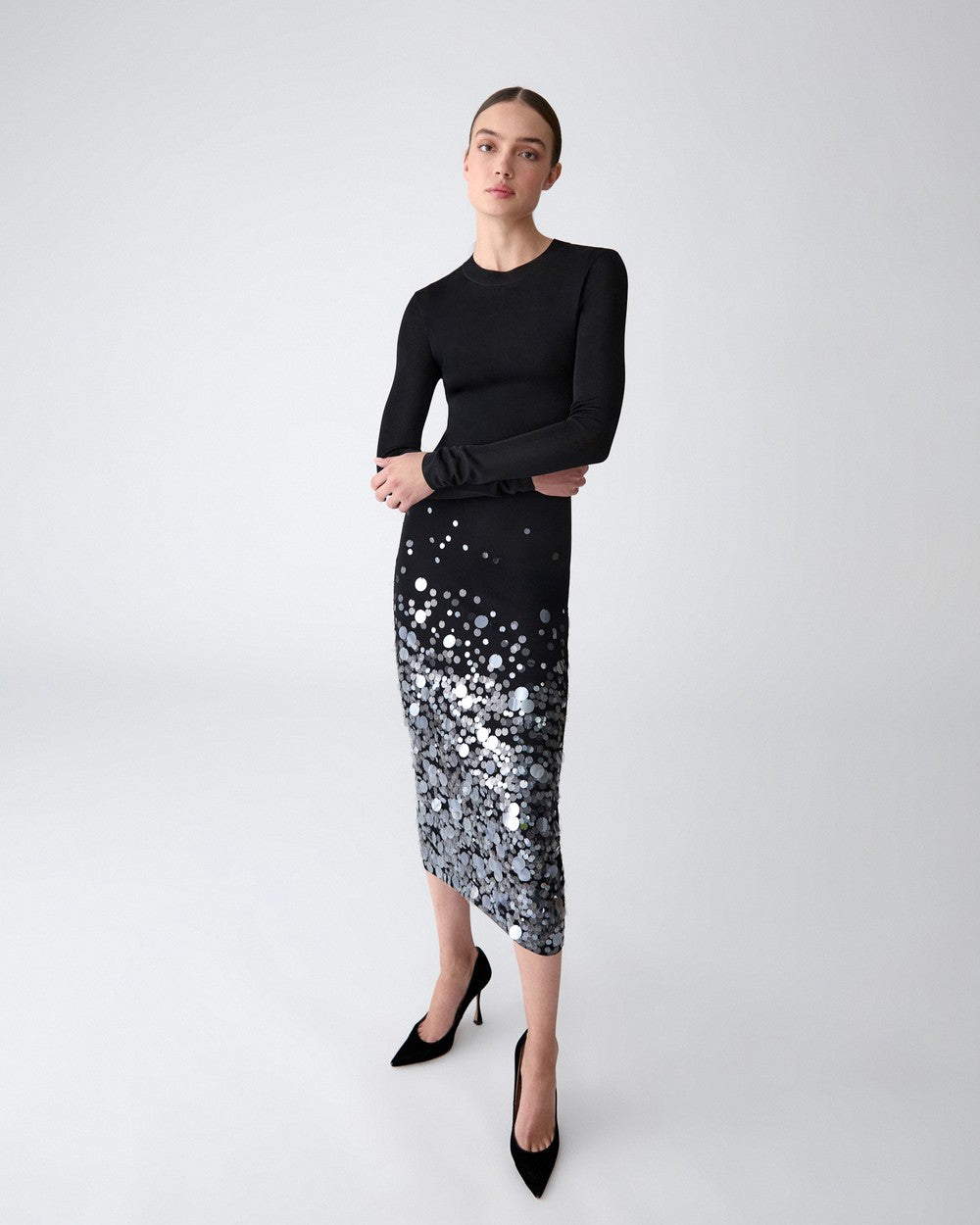 PAILETTE EMBROIDERED COCKTAIL DRESS