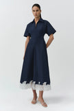 NERRIS COTTON FAILLE LACE MIDI DRESS