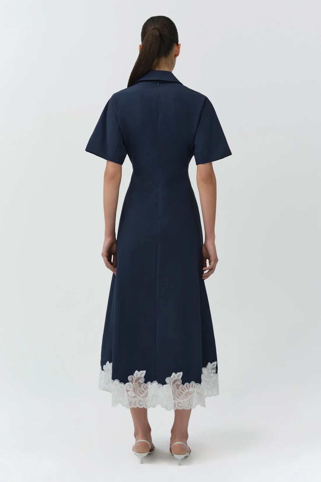NERRIS COTTON FAILLE LACE MIDI DRESS