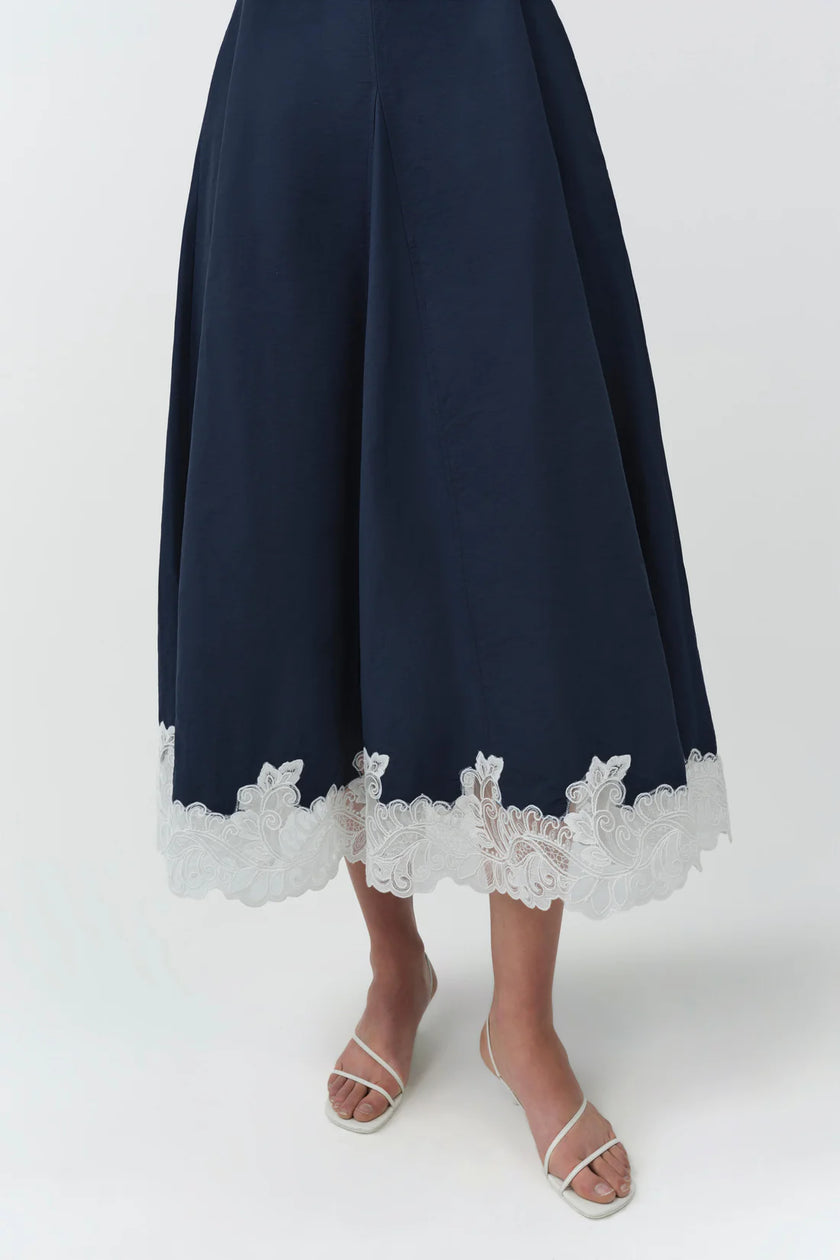 NERRIS COTTON FAILLE LACE MIDI DRESS