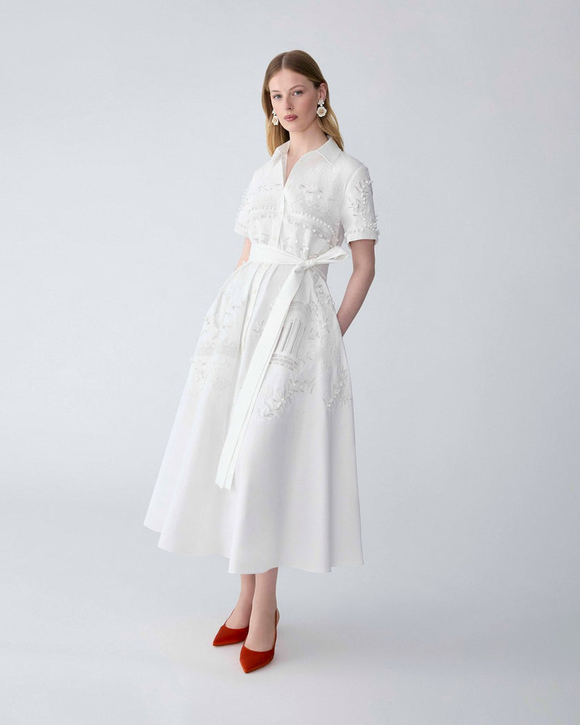 EMBROIDERED MIDI SHIRT DRESS