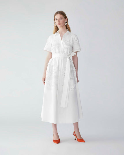 EMBROIDERED MIDI SHIRT DRESS
