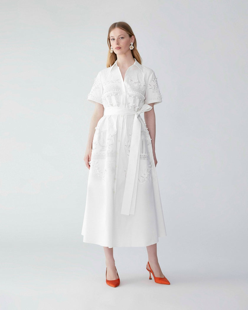 EMBROIDERED MIDI SHIRT DRESS