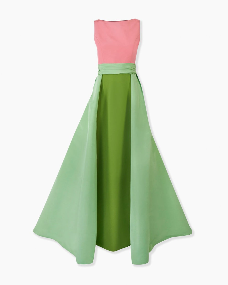 COLOR BLOCKED COLUMN GOWN WITH OVERSKIRT