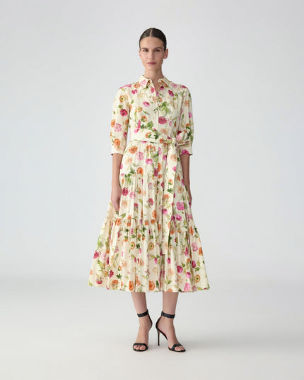 POPPY PRINT TIERED MIDI SHIRT DRESS