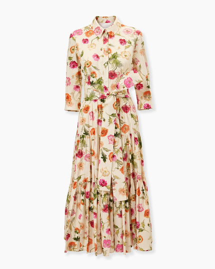 POPPY PRINT TIERED MIDI SHIRT DRESS