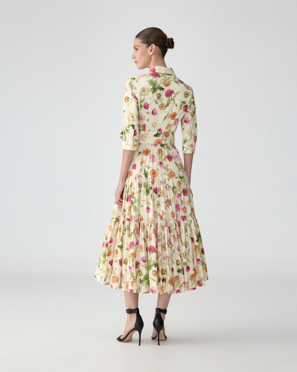 POPPY PRINT TIERED MIDI SHIRT DRESS