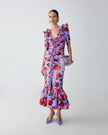 ROSE PRINT RUCHED MIDI DRESS