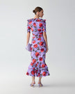 ROSE PRINT RUCHED MIDI DRESS