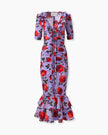 ROSE PRINT RUCHED MIDI DRESS
