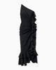 ASYMMETRIC RUCHED MIDI DRESS WITH RUFFLES