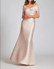 METALLIC JACQUARD TWIST BODICE OFF THE SHOULDER GOWN