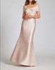 METALLIC JACQUARD TWIST BODICE OFF THE SHOULDER GOWN