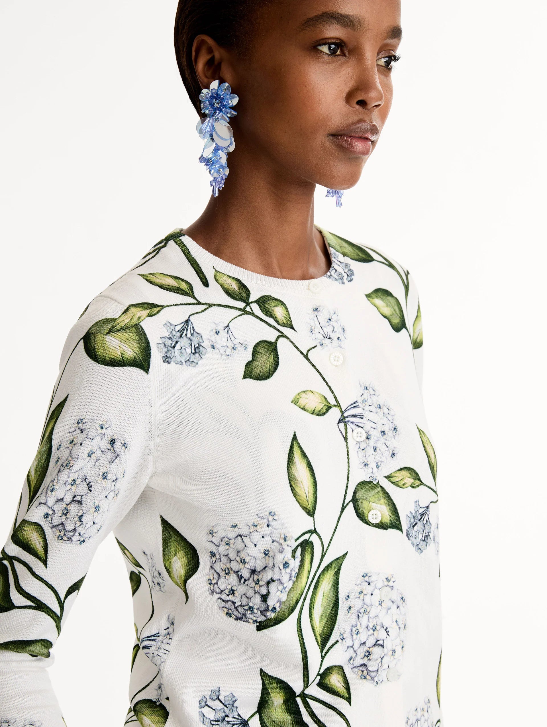 PORCELAIN FLOWER PRINTED CARDIGAN