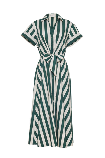 ASBURY DRESS IN GREEN WHITE STRIPE