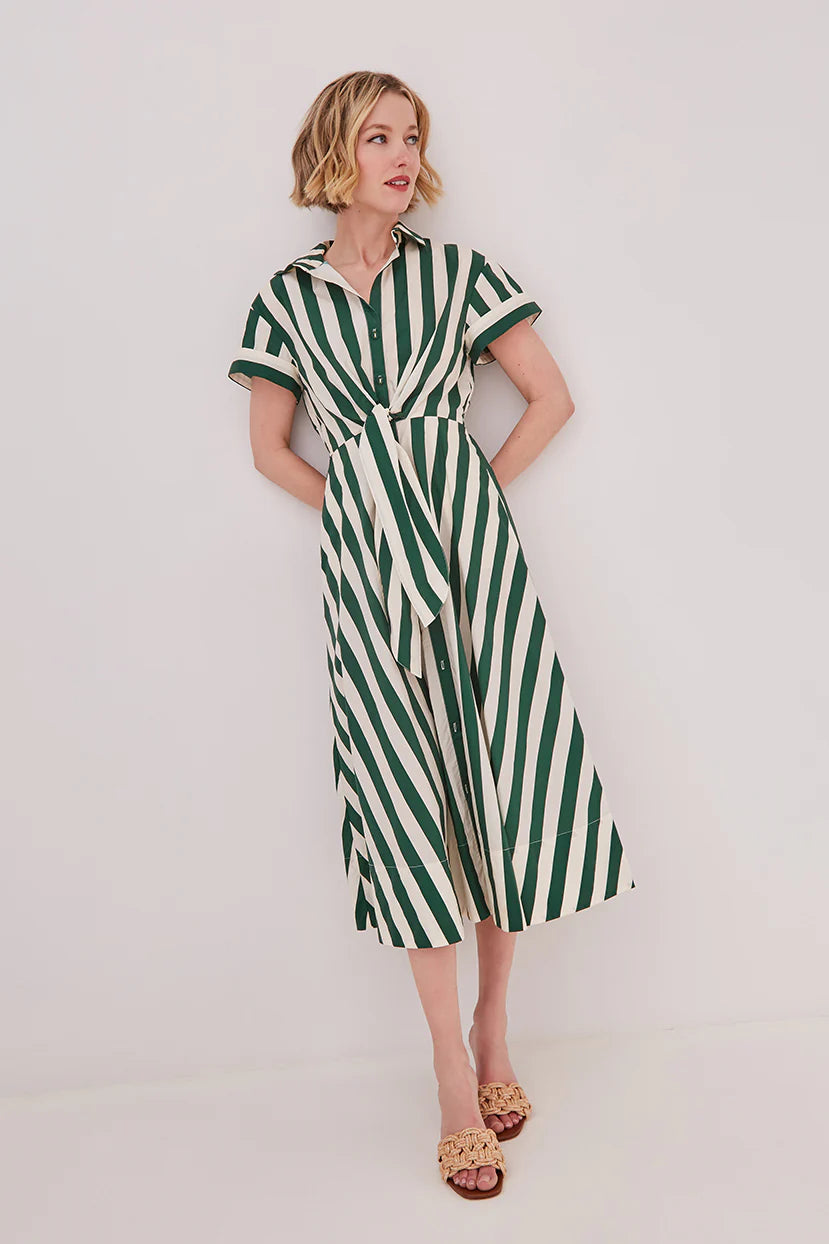 ASBURY DRESS IN GREEN WHITE STRIPE
